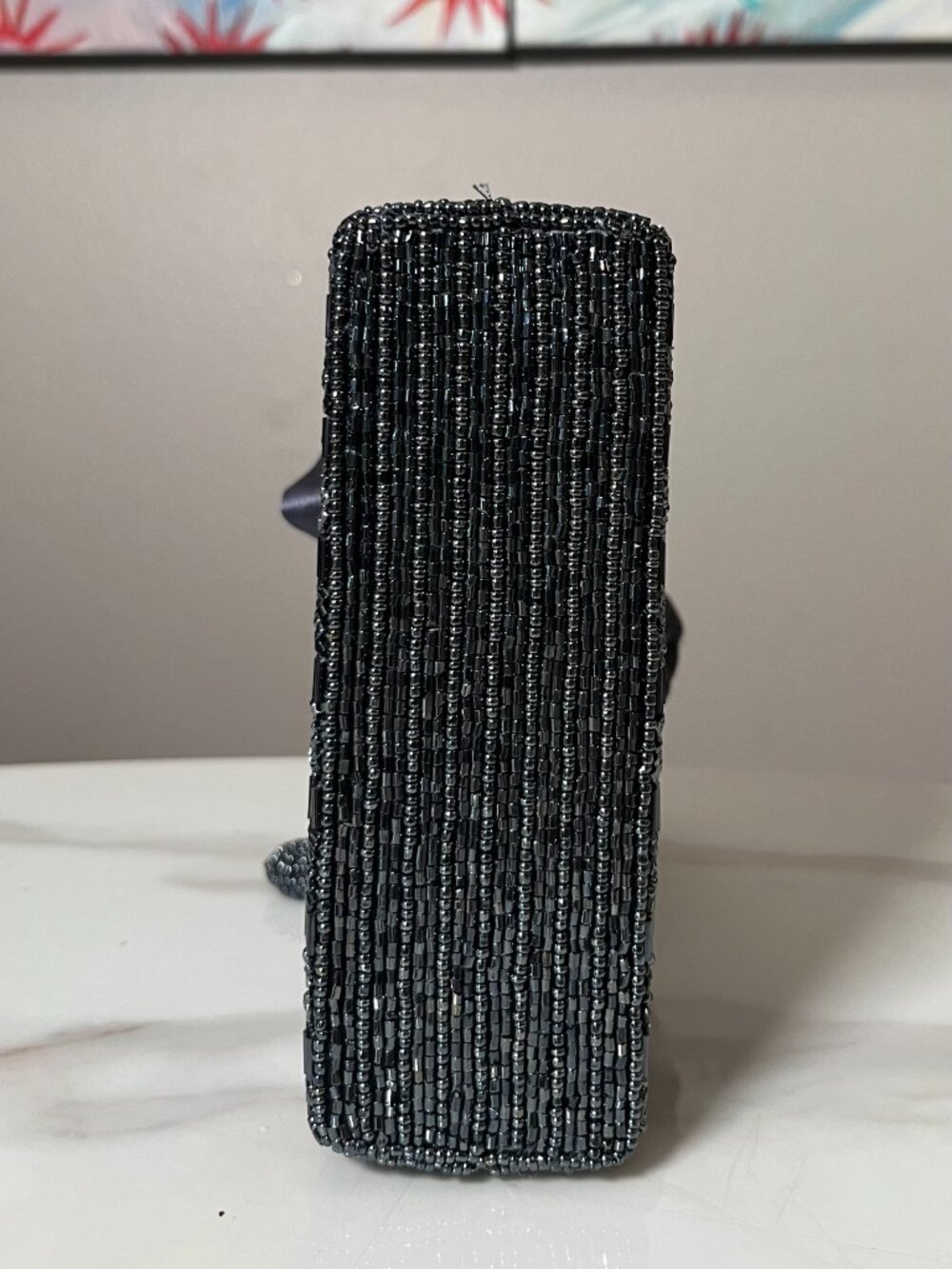 La Regale Gunmetal Gray Beaded Art Deco Vintage Top Handle Evening Bag - Picture 6 of 13